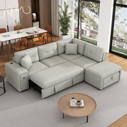 Convertible Chenille Sectional Sofa Bed with Storage