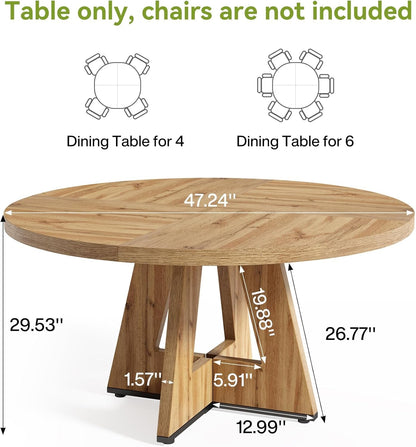 47" Round Wooden Dining Table with Pedestal Base Seats 4–6