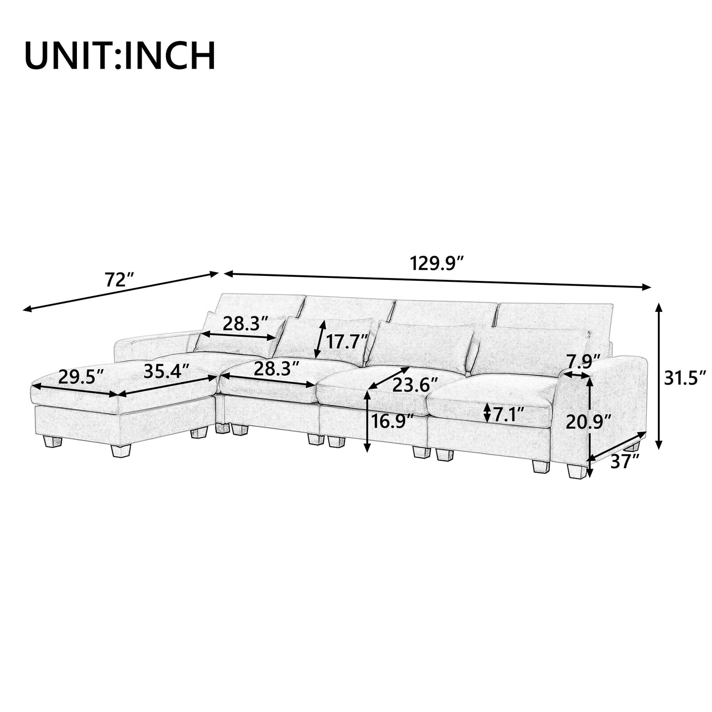 Beige L-Shaped Linen Sectional Sofa