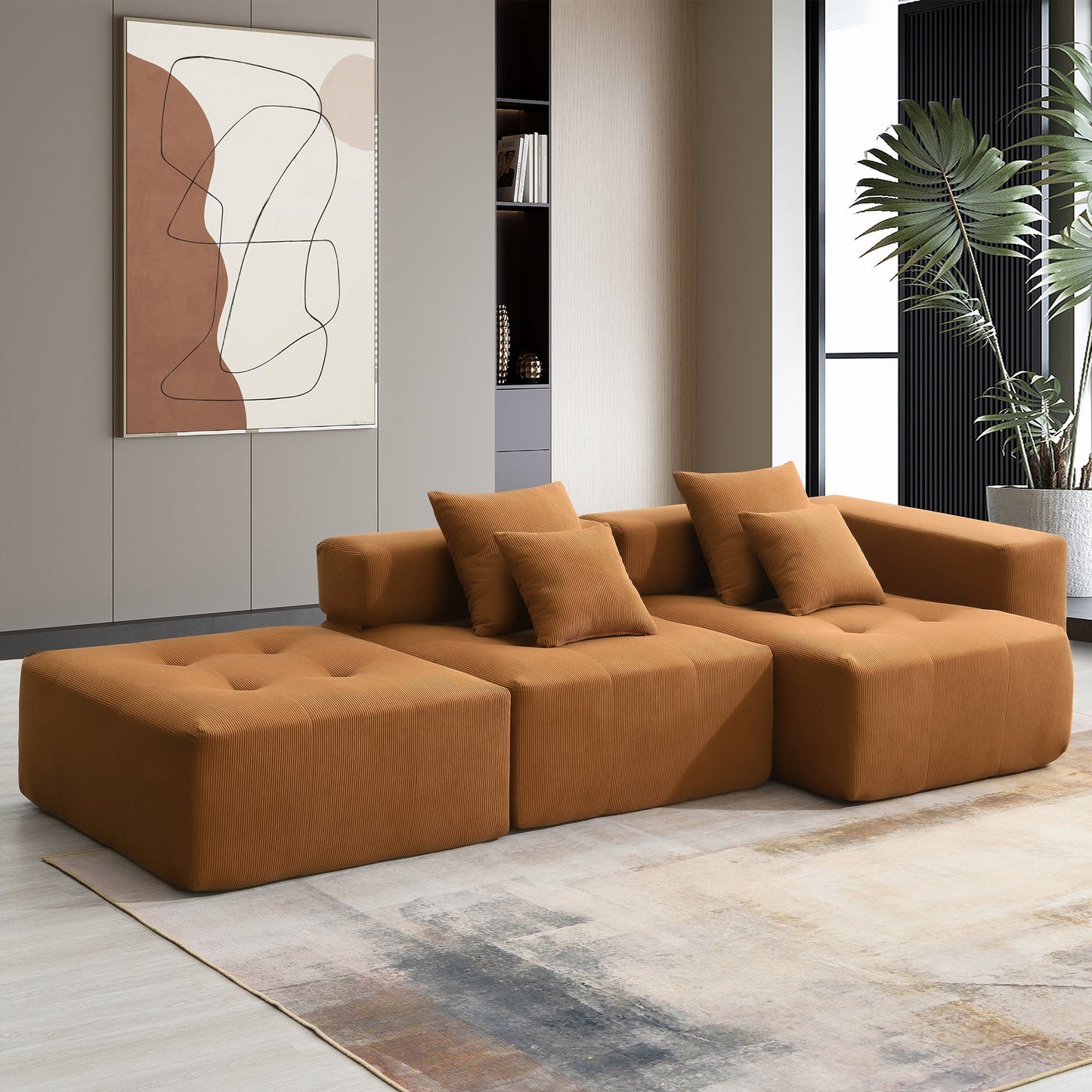 Brown Corduroy Modular Sectional Sofa