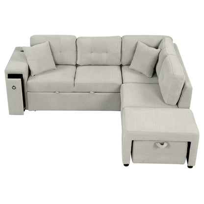 Convertible Chenille Sectional Sofa Bed with Storage