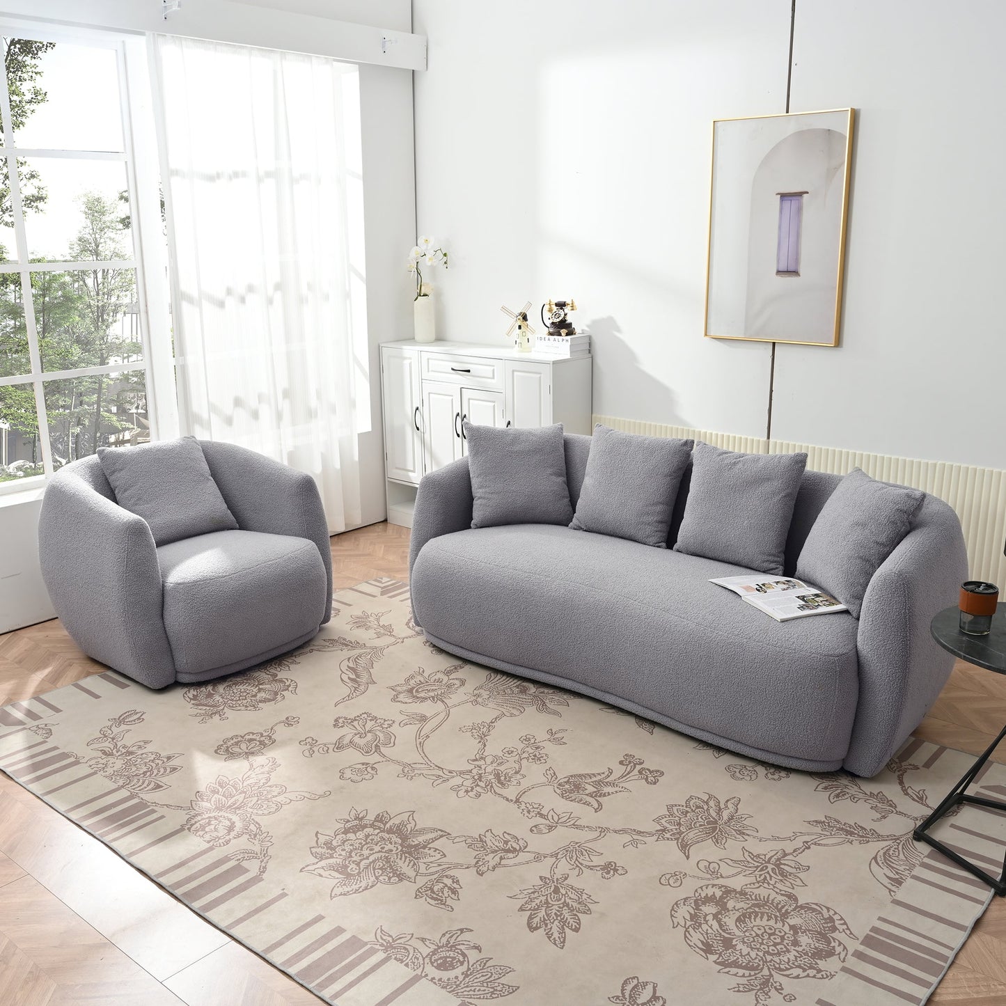 Modern Cashew-Shaped Sofa Set in Soft Grey