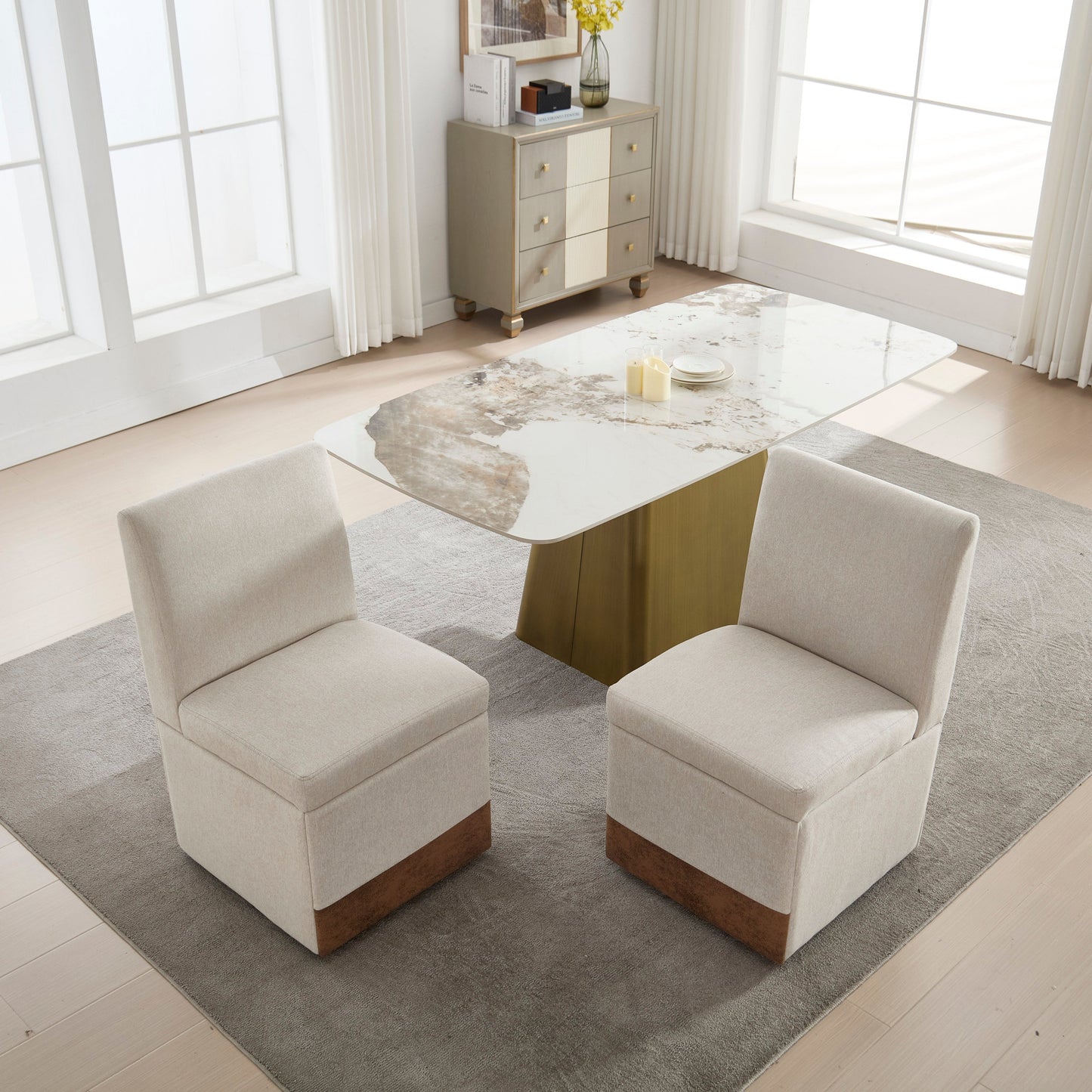 360 Degree Swivel Upholstered Dining Chairs Set of 2 Swivel Dining