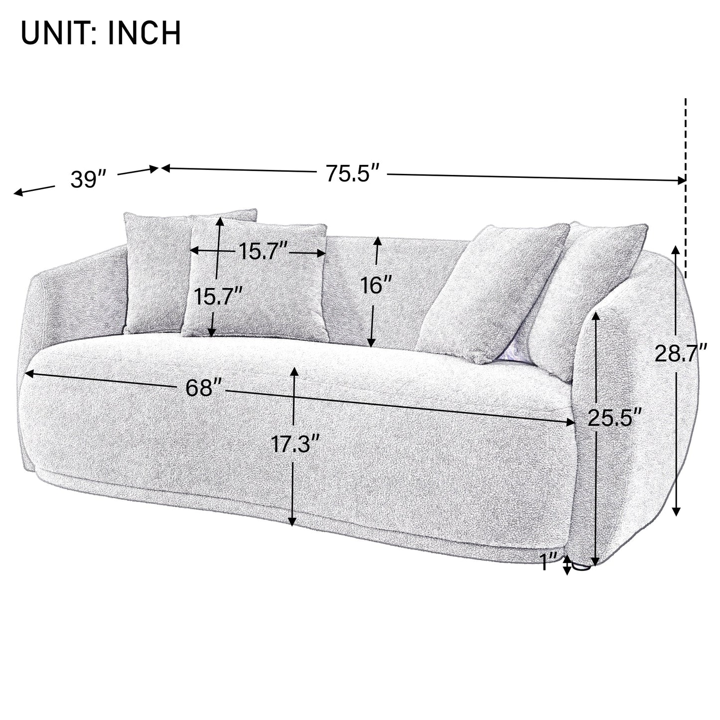 Modern Cashew-Shaped Sofa Set in Soft Grey