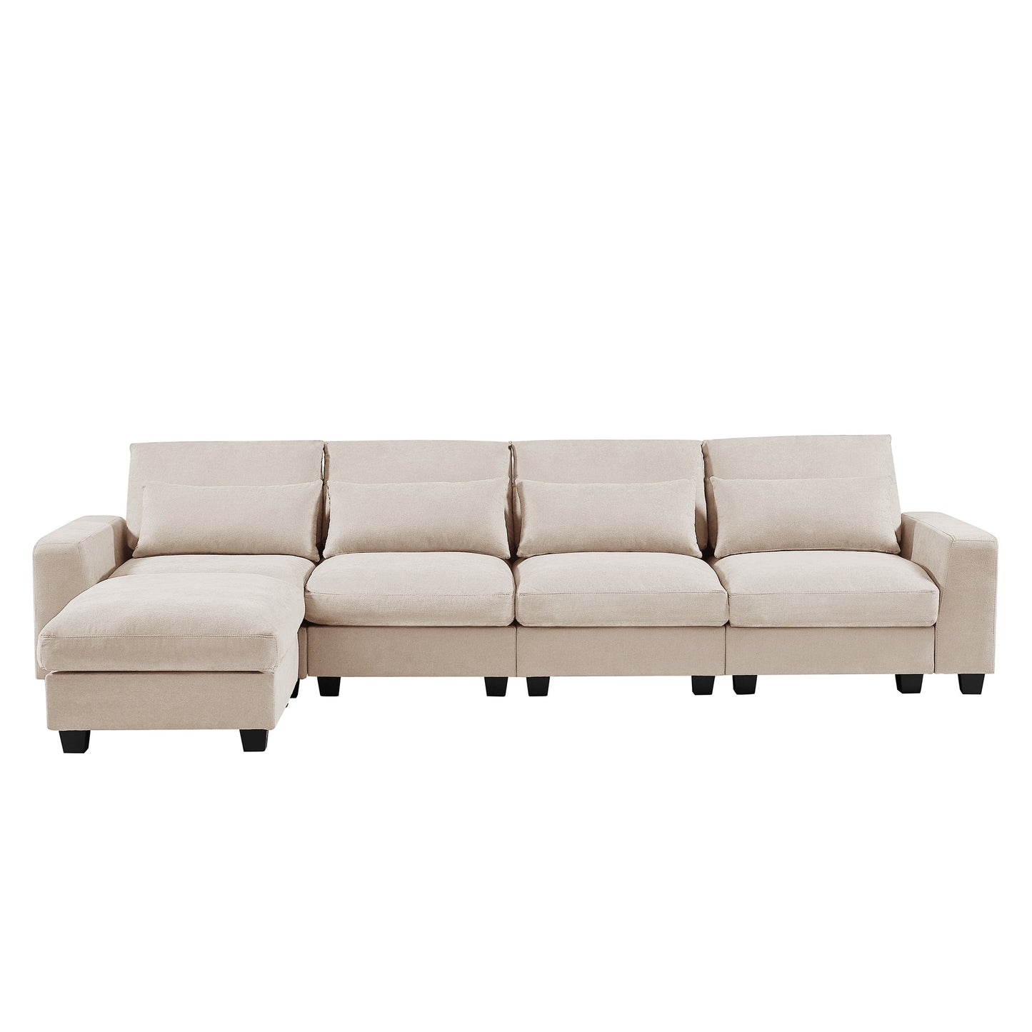 Beige L-Shaped Linen Sectional Sofa