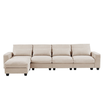 Beige L-Shaped Linen Sectional Sofa