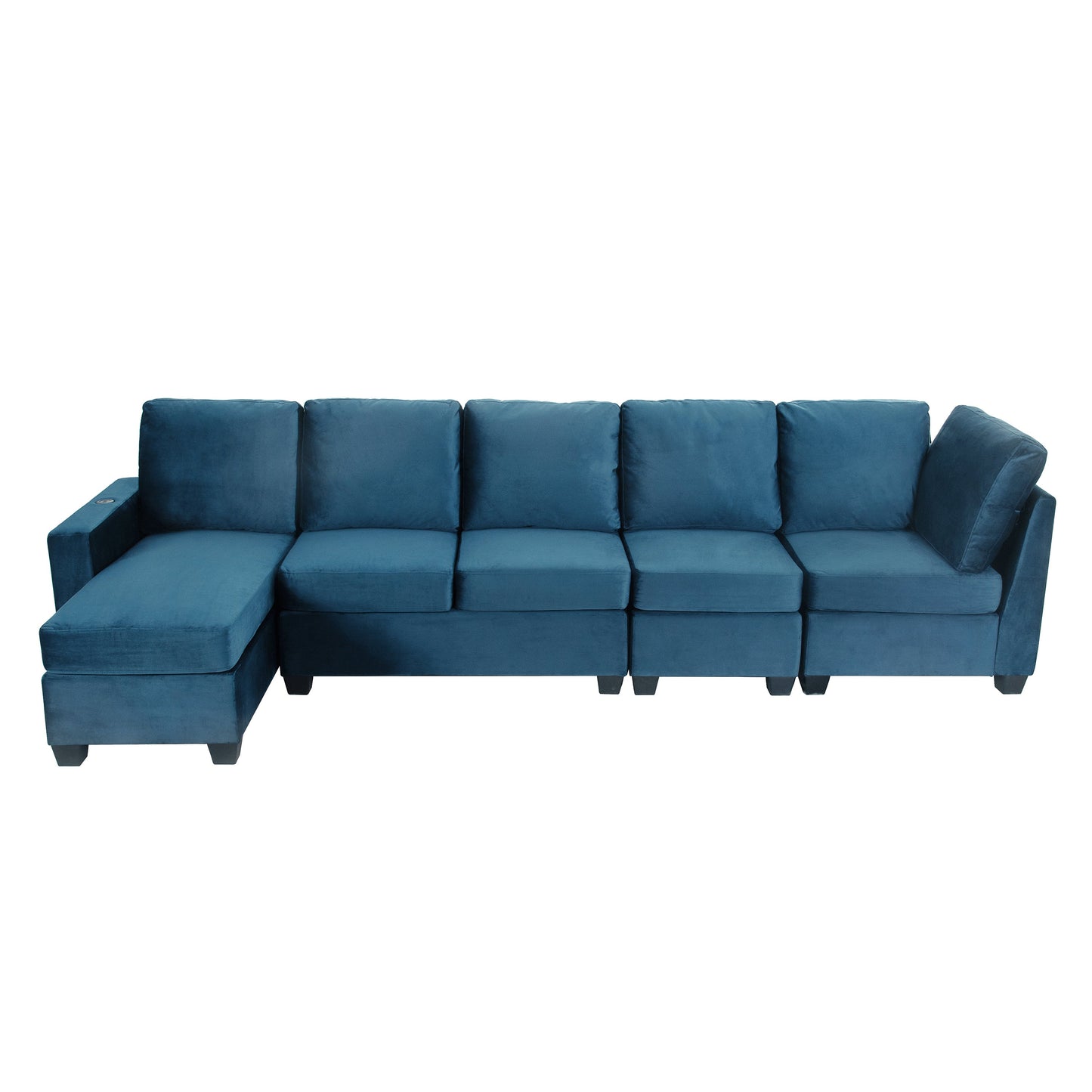 6-Piece Modular Velvet Sectional Sofa with USB Charging Ports – Navy Blue
