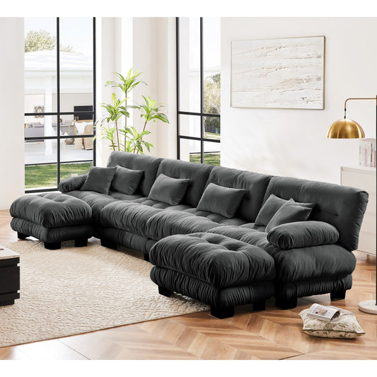Grey Ottomans Chenille U Shaped Couch