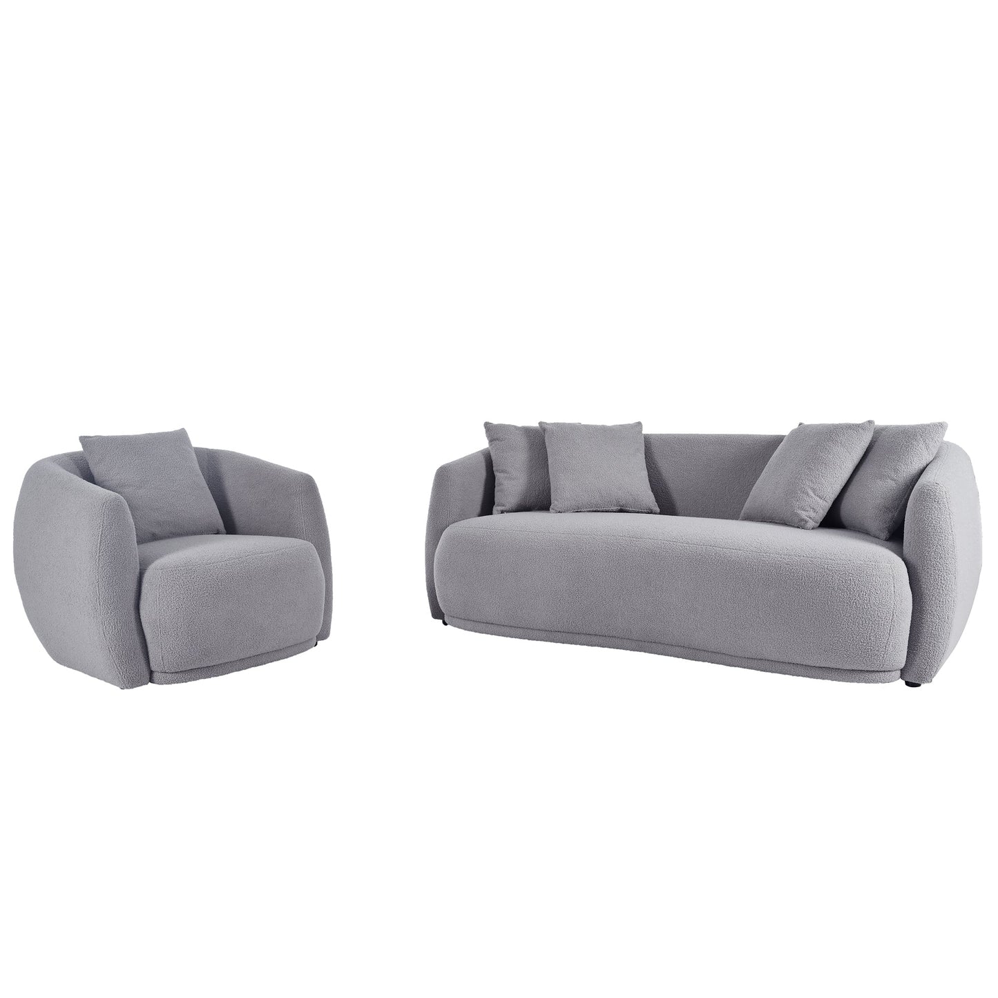 Modern Cashew-Shaped Sofa Set in Soft Grey