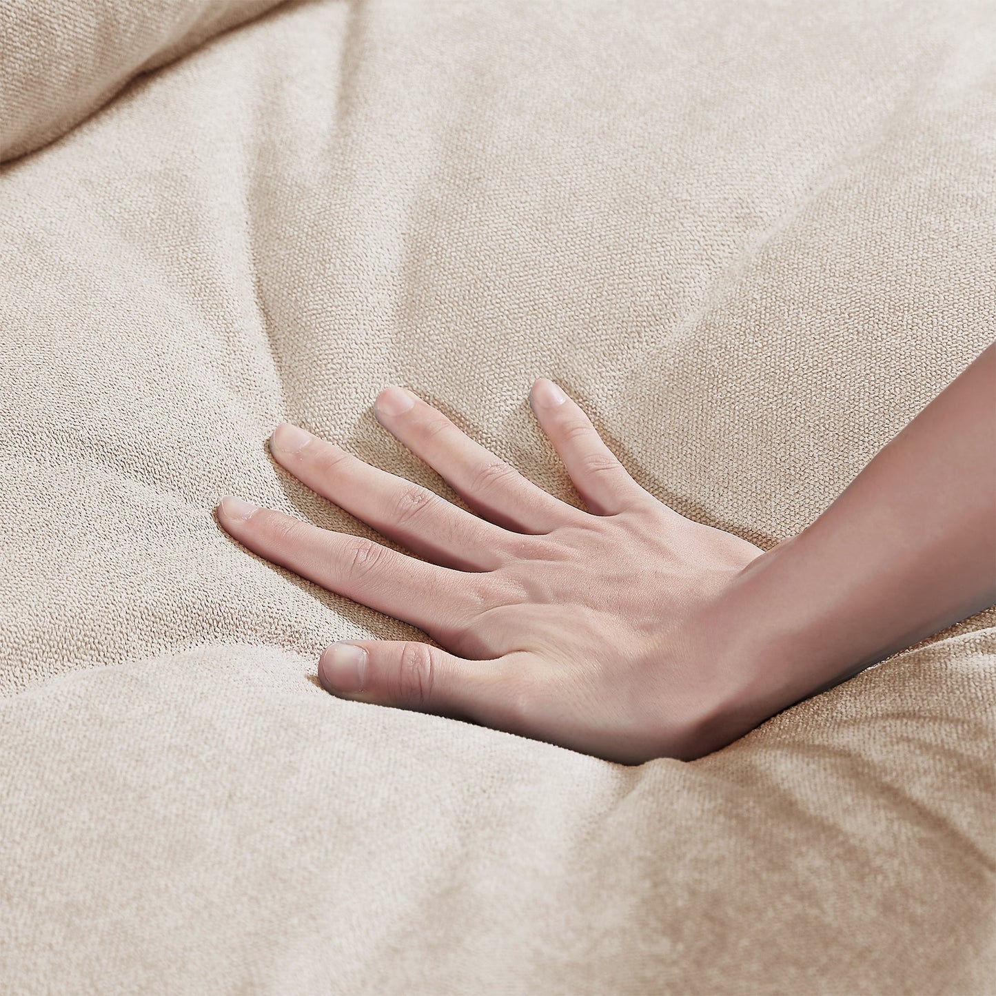 Beige L-Shaped Linen Sectional Sofa