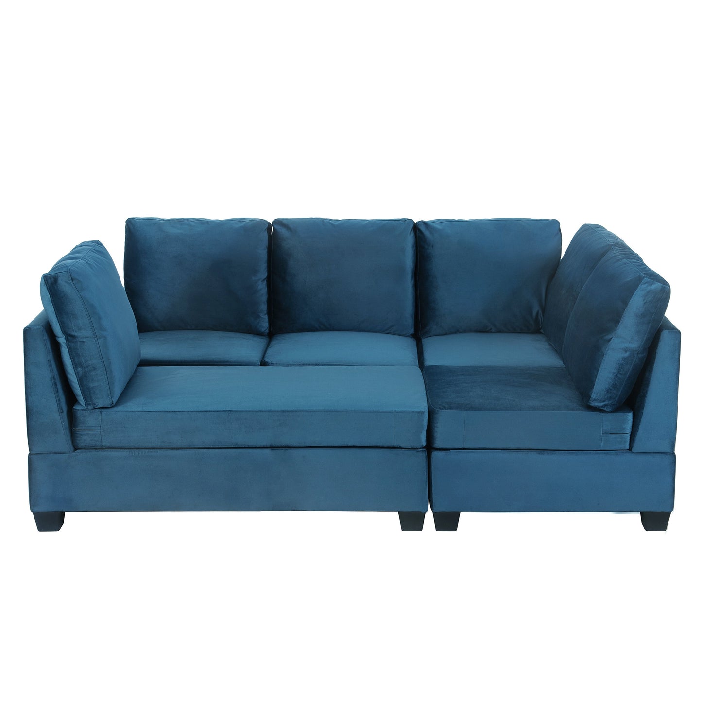 6-Piece Modular Velvet Sectional Sofa with USB Charging Ports – Navy Blue