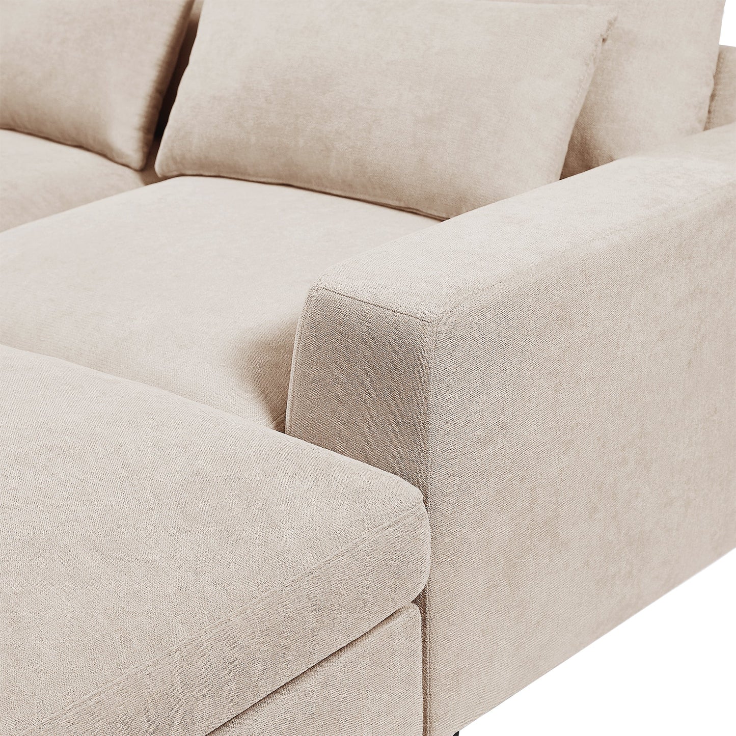 Beige L-Shaped Linen Sectional Sofa