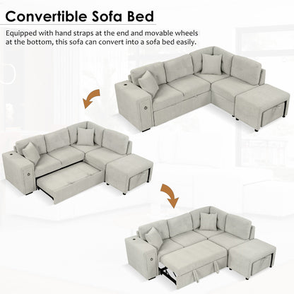 Convertible Chenille Sectional Sofa Bed with Storage