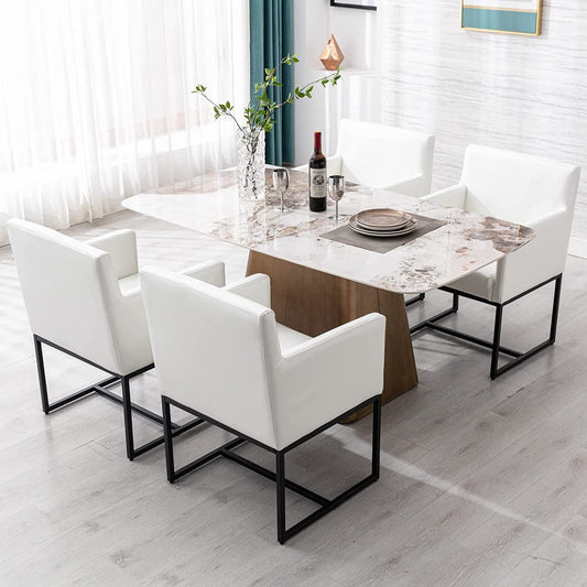 White Upholstered Armchairs Set of 4