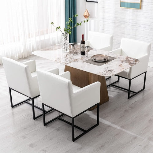 White Upholstered Armchairs Set of 4