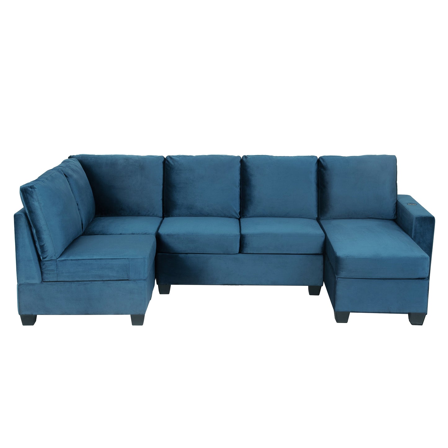 6-Piece Modular Velvet Sectional Sofa with USB Charging Ports – Navy Blue