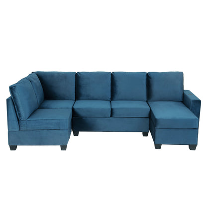 6-Piece Modular Velvet Sectional Sofa with USB Charging Ports – Navy Blue