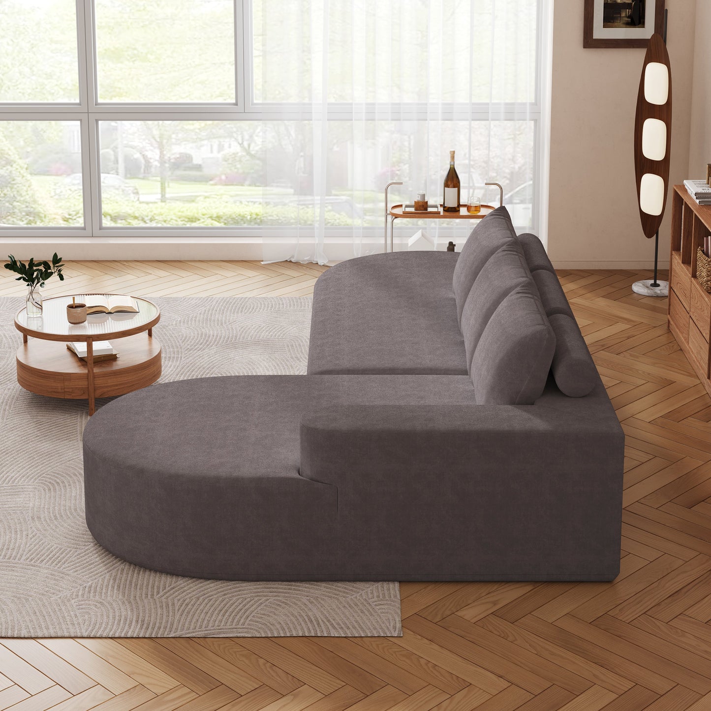 Grey Chenille Curved Sofa