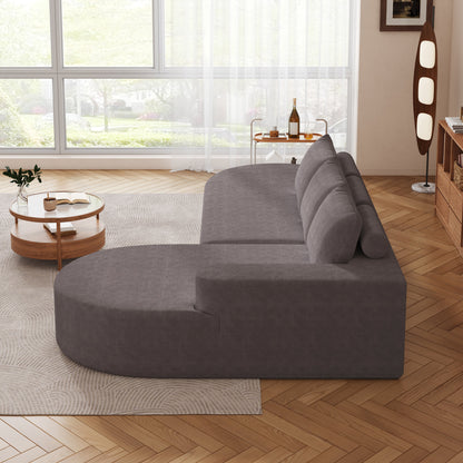 Grey Chenille Curved Sofa